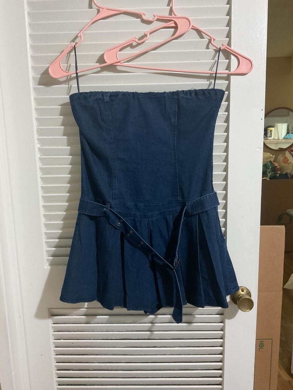 Forever 21 Dark Blue Strapless Denim Peplum Dress with Belt
